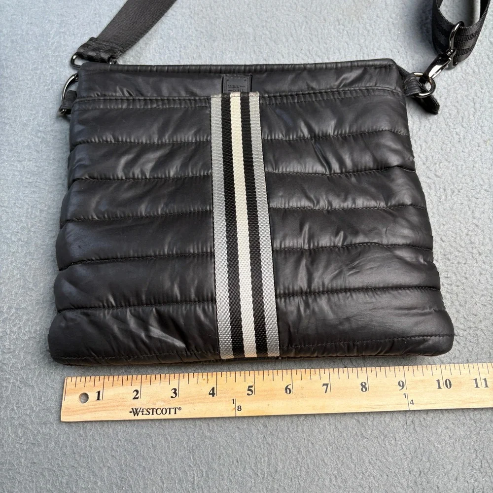Think Royln Black Quilted Puffer Crossbody Bag Striped Messenger Bag